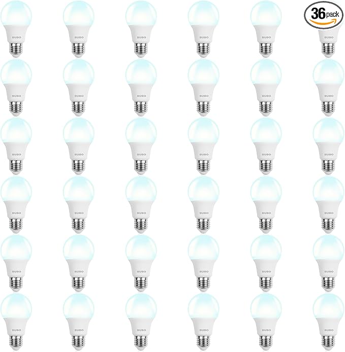 BUBO 36 Pack A19 LED Light Bulbs, 60 Watt Equivalent LED Bulbs, Daylight 5000K, 800 Lumens, E26 Standard Base, Non-Dimmable, 8W Daylight LED Bulbs for Bedroom Living Room Home Office