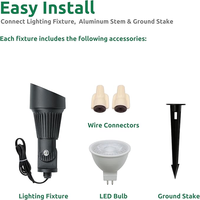 Lumina Lighting® 4W Landscape Lighting 12V Landscape Lights Low Voltage Landscape Spotlights Warm White Waterproof Outdoor Replaceable LED Bulb for Garden, Lawn, Porch, Patio and Yard (Black, 6-Pack)