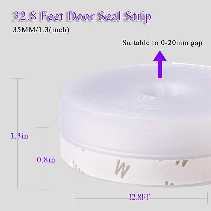 Weather Stripping Door Seal Strip for Gaps, Silicone Draft Stopper Adhesive Tape for Sliding Doors, Windows, Shower Glass, Soundproof Seal for Home Insulation, 32.8ft Roll Grey