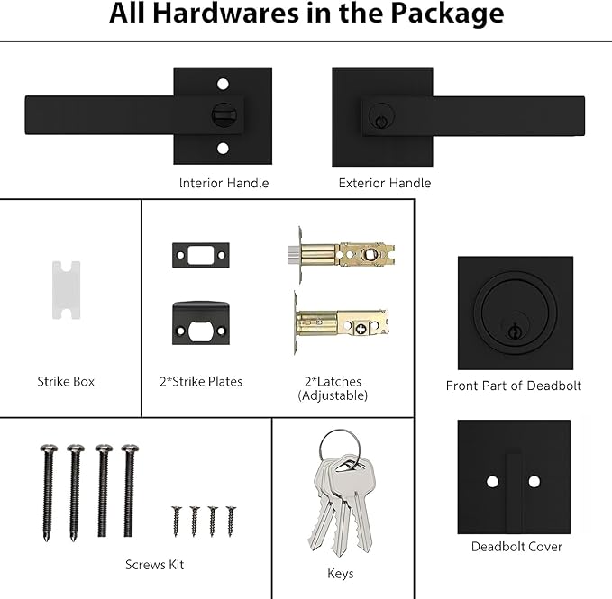 Haidms Black Front Door Lock Set with Deadbolt, Matte Black Exterior Door Handle and Deadbolt Set, Entry Door Locksets, Heavy Duty Zinc-alloyed (3 Pack)