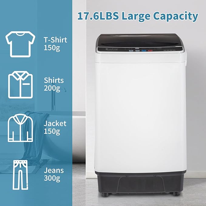 17.8LBS Portable Washing Machine, 2.3 Cu.ft Washer Dryer Combo w/Drum, 10 Programs 8 Water Level, Full-Automatic Compact Lavadora for Apartment Dorm Home, LED Display & 24-Hour Delay Cleaning