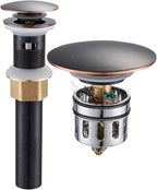 Vessel Sink Drain,Bathroom Pop-up Drain with Detachable Basket Stopper, Anti-Explosion and Anti-Clogging Drain Strainer, Sink Drain Assembly with Overflow Oil Rubbed Bronze, RWF083K