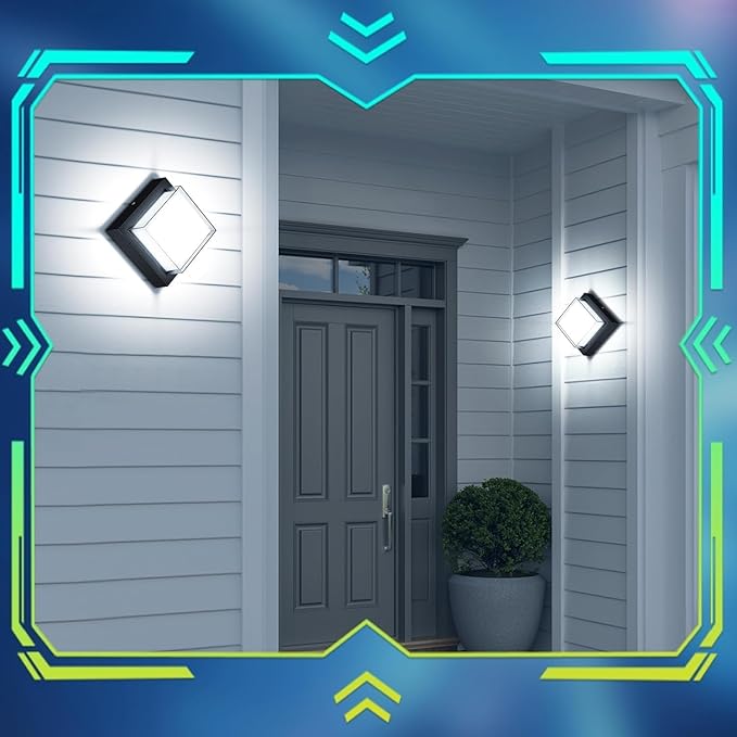 ledmo LED Wall Lights, 12W 6000K Outdoor Modern Porch Light Outdoor, 1000LM Double-Layer Aluminum Square Exterior Wall Mount Fixture IP65 Waterproof for House