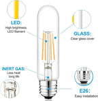 5 Inch E26 Led Bulb Equal 80 Watt, 4000k Neutral White Edison Bulb 6W Dimmable, 800LM T10 T9 Clear Glass Tubular Light Bulbs AC 120V for Chandelier Pipe Pendant Wall Light - UL Cert 6Pack