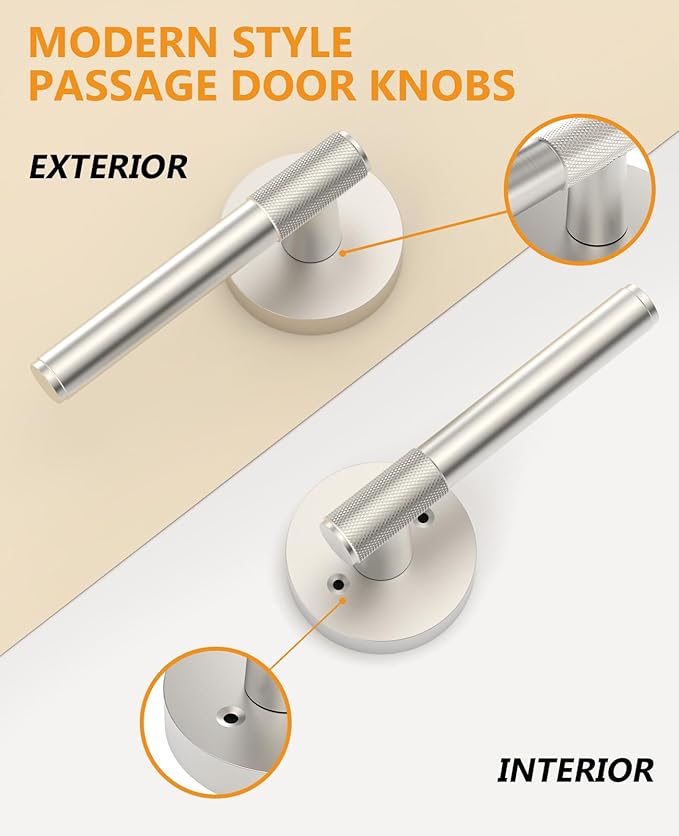 Asidrama 4 Pack Passage Brushed Nickel Door Handles, Door Lever with Door Knobs Indoor for Bedroom or Bathroom, Heavy Duty Door Handles Interior with Locks for Left Right Sided Doors