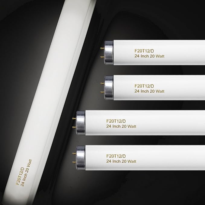T12 Fluorescent Tube Light Bulb 20 Watt Daylight, F20T12/D Replacement for 79042 F20T12/SUN/ECO F20T12/D/ECO 273284 F20T12/D/ALTO 1100 Lumen G13 Base, 24 Inch 4 Count