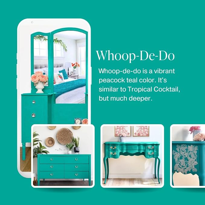 Country Chic All-in-One Chalk Paint for Furniture, Cabinets, Home Decor, Eco-Friendly, Matte Finish, Built-In Primer & Top Coat for Wood, Metal - Whoop-de-do (Bright Teal) - 4 oz (118 ml)