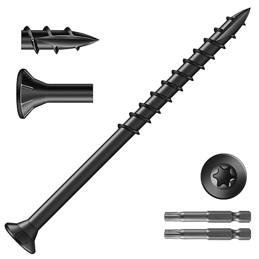#10 x 3 Inch Deck Screws (135Pcs) 2lb. Exterior Wood Screws. Carbon Steel, Black, Flat Head, Rust Resistant epoxy Coated, with T25 Star Bit