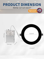 6-inch LED Recessed Lights - Slim Recessed Ceiling Light with Junction Box, 12W 5CCT Canless Lighting Fixture, Dimmable, Easy Install for Bedroom, Kitchen, Living Room, 6 Pack, Black