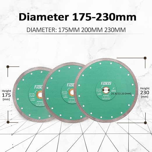 Diamond Porcelain Saw Blade, 8"/200MM Super Thin Dry Wet Cutting Disc with X Teeth Turbo Mesh Rim,for Ceramic Tile Porcelain Granite Marbles