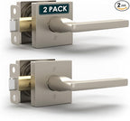 Mega Handles Prime Privacy Door Handle - 2 Pack Reversible Brushed Nickel Door Handles, Heavy Duty Bed & Bath Door Handles with Privacy Door Lock, Fits All Standard Doors - Satin Nickel