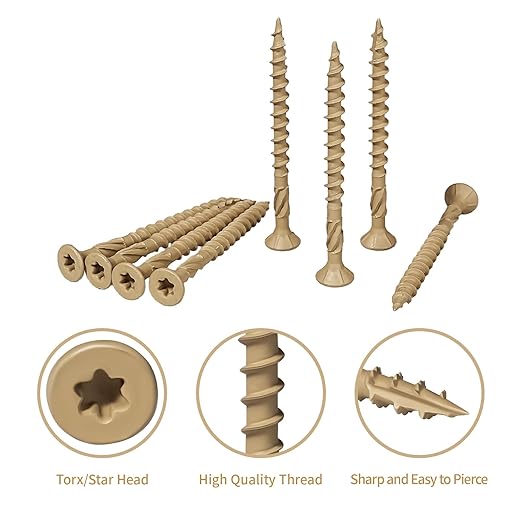 Deck Screws 2 Inch, #8 x 2 Wood Screws, 500 Pcs, Rust Resistant, Torx Exterior Screws for Structural Timber/Fence/Log, Includes T20 Bit, Yellow