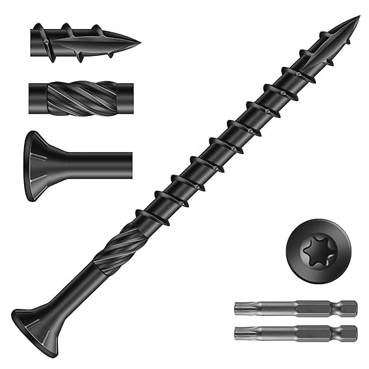 #9 x 2-1/2" Deck Screws (561Pcs) 6lb. Carbon Steel, Black, Flat Head, Rust Resistant epoxy Coated, with T25 Star Bit