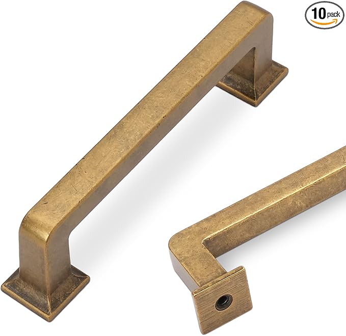 COTYKILEY 10 Pack 3.75Inch(96mm) Antique Brass Kitchen Cabinet Handles Cabinet Pulls Vintage Drawer Pulls Aged Gold Bronze Kitchen Cabinet Hardware Kitchen Handles Drawer Pulls Dresser Handles