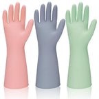 Rubber Kitchen Dishwashing Gloves - 3 Pairs Reusable Household Cleaning Gloves, Flexible and Durable & Non-slip Cleaning Gloves, Great for Kitchen, Bathroom, Laundry (Medium, Pink+Blue+Grey)
