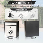 Wall Mount Mailbox, Large Capacity Mailbox for House Outside Galvanized Steel Rust-Proof Metal Post Drop Box, 12"×10.5"×4.7" Flower Hollowed Wooden Patterned Metal Sheet White