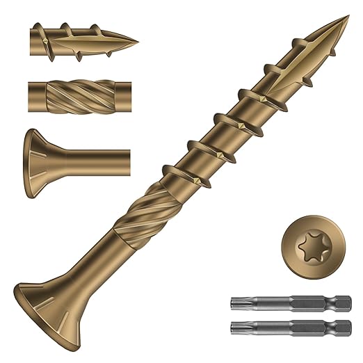 #8 x 1-1/2" Deck Screws (966Pcs) 6lb. Carbon Steel, Yellow, Flat Head, Rust Resistant epoxy Coated, with T25 Star Bit