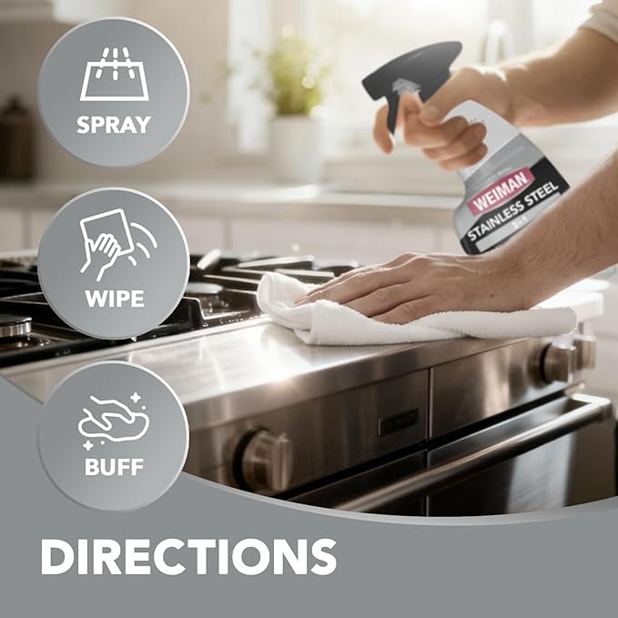 Weiman Disinfecting Stovetop Cleaner & Stainless Steel Cleaner - 22 Ounce - Daily Appliance Kitchen Cleaning Kit