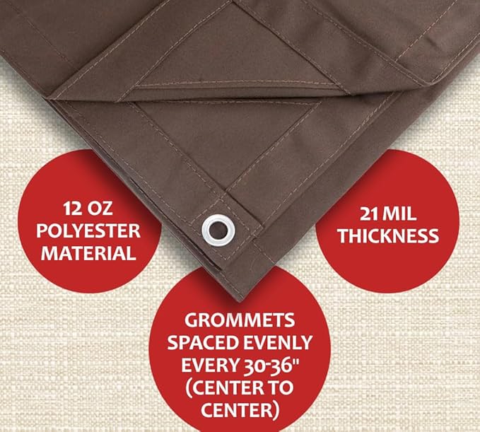Mytee Products 16' x 20' Dark Brown 12oz Canvas Tarp with Grommets - Water Resistant - Heavy Duty Canvas Tarps - Multipurpose Tarpaulin Cover for Canopy Tent, Roof, Camping, Semi Trucks & Cargo
