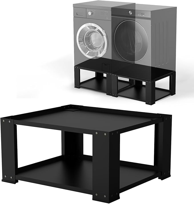 SKM Universal Washer & Dryer Pedestal for 27" & 28" Machines | Heavy-Duty Steel, 700LB Capacity | 15.7" Height, Anti-Slip & Shock-Absorbing, Black