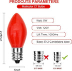 25 Pack C7 Ceramic Christmas Replacment Bulbs, Red Light Bulbs for E12 Candelabra Base Outdoor/Indoor Christmas String Lights, 5 Watt