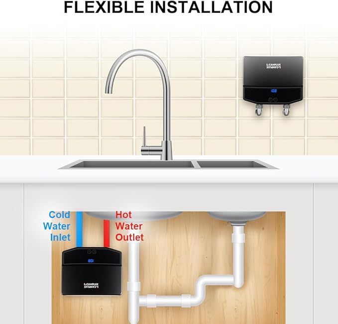 CAMPLUX Tankless Water Heater Electric, Point of Use Instant Hot Water Heater, 3.5kW (TE04B) 120V for Sink with Self Modulating Technology, Black
