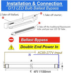 T8 LED Bulbs 4 Foot, T12 LED Replacement 4FT 72W Fluorescent Tube Lights,7200lm 6500K Cool White,2 Bi-Pin G13 Base Type B Tube Lights, Ballast Bypass, Double Ended Power, NO RF FM Driver