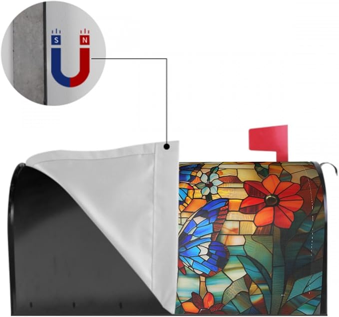 Giwawa Stained Glass Butterfly Mailbox Cover Fall Mailbox Covers Magnetic Autumn Mail Box Covers Standard Size 18 x 21 Thanksgiving Decorations Outdoor Welcome Mailbox Wrap