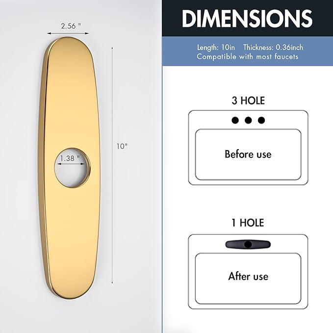 Faucet Cover Plate, Stainless Steel Deck Plate for Kitchen Sink Faucet Single Hole or Bathroom Faucet 1-3 Hole Faucet Hole Cover Round 10 Inch (Chrome Gold)