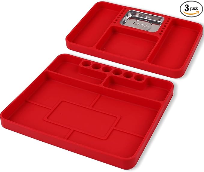 SEDY Premium Silicone Tool Tray, Automotive Non-Slip Flexible Silicone Tool Trays, Tool Organizer | 2 Piece Multi Purpose Mats with Magnetic Small parts Tray