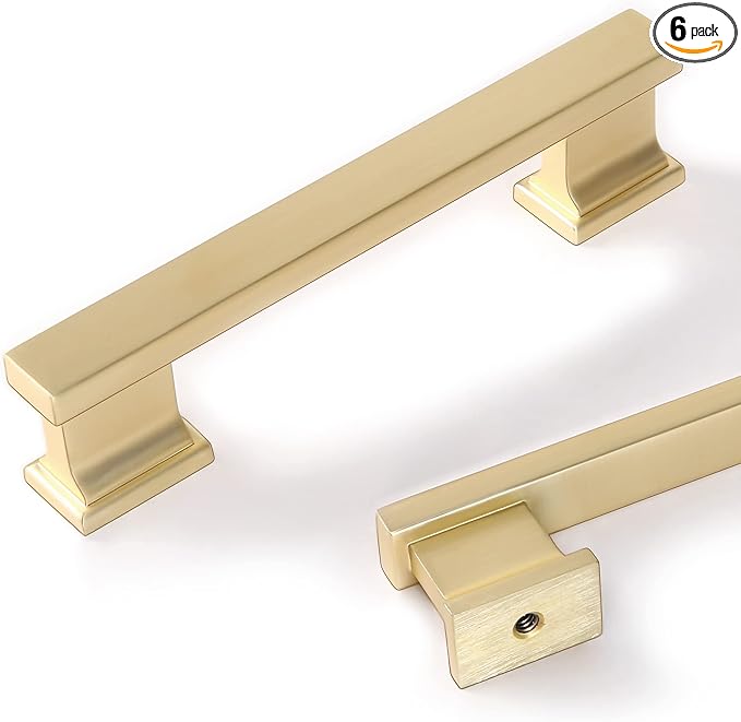 COTYKILEY 6 Pack 3.75 Inch(96mm) Brushed Brass Cabinet Handles Gold Kitchen Cabinet Pulls Cabinet Door Handles Kitchen Cabinet Hardware