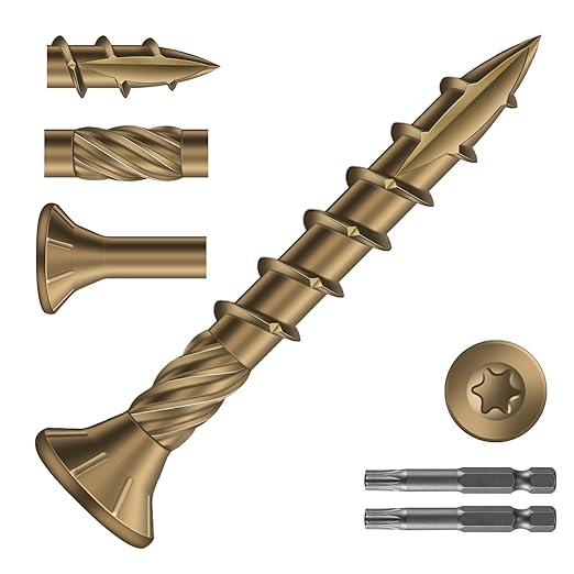 #8 x 1-1/4" Deck Screws (1990Pcs) 10lb. Carbon Steel, Yellow, Flat Head, Rust Resistant epoxy Coated, with T25 Star Bit