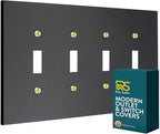 RIO SALTO Modern Metal Matte Black Quad Toggle Light Switch Cover Metal Decorative Toggle Switch Covers Wall Plate Outlet Cover Black Wall Electric Outlet Socket Quad Togle - Midsize 4 Gang