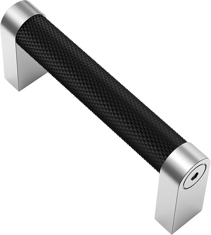 Alzassbg 10 Pack Silver and Black Cabinet Pulls, 3 Inch(76mm) Hole Centers Cabinet Handles Kitchen Hardware Knurled Drawer Handle Pull AL3101CP-MB