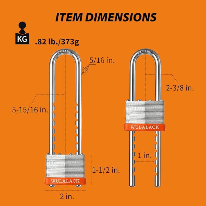 Locks with Keys, WULALACK 2 inch Wide Laminated Steel Keyed Padlock with Adjustable Shackle, Long Padlocks with Same Key,3 Pack