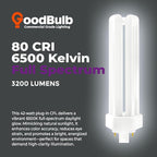 GoodBulb 42 Watt CFL Light Bulbs 4 Pin GX24Q-4 Base 6500K Full Spectrum 42W High Output 3200 Lumens Triple Tube Compact Fluorescent Light Bulbs Plug-in 10 Pack