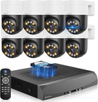 《2-Way Audio & Auto-Tracking》4K Outdoor Wired Security Camera System,360 Degrees Security PTZ IP Cameras,Surveillance Video Equipment, Surveillance DVR Kits