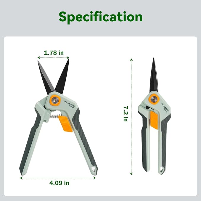 PrunePro Garden Scissors Pruning Shears Sharp Stainless Steel Non-Stick Teflon Coating Blade for Precise Cuts Garden Snip Bonsai Clippers for Plants Rose Flower
