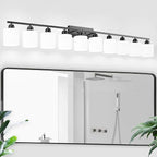 10 Light Black Vanity Lights for Giant Mirror, Bathroom Vanity Lights Over Mirror with Milky White Frosted Glass Shades,65 inch Bathroom Light Fixture for Mirrors, E26