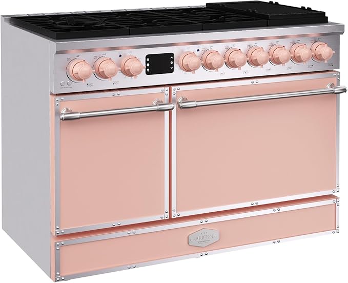 Akicon 48" Freestanding Gas Cooktop Oven Combo, Features 8 Sealed Burners, 6.7 Cu.ft Rapid Convection Oven, Convertible Fuel (NG/LP), Durable Cast Iron Grating (LPSLPSB3)