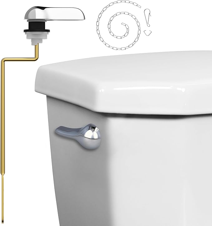 Mesora Universal Metal Side Mount Toilet Handle Replacement Kit with Flapper Chain, Pure Brass and Aluminum, Compatible with Most Toilets - Chrome
