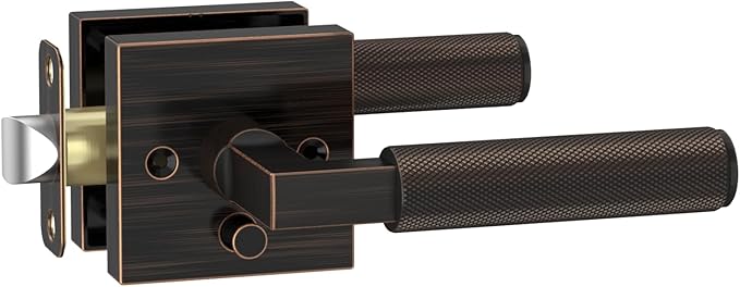 Amerdeco 1 Pack Privacy Door Handles, Oil Rubbed Bronze Interior, Knurled Lever, Heavy Duty for Bedroom and Bathroom, Reversible Keyless for Right & Left Side AM0021