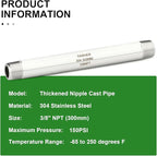 TAISHER 2PCS Stainless Steel Pipe Fittings, 3/8" NPT Male x 3/8" NPT Male Threaded, 12" Length Thickened Nipple Cast Pipe