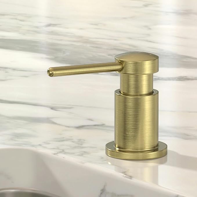Lava Odoro Gold Soap Dispenser for Kitchen Sink, Modern Brass Built in Countertop Pump Dispenser with 18 Oz Refillable Bottle, Kitchen Soap and Lotion Dispenser Spot-Free, Brushed Gold, KSD-21