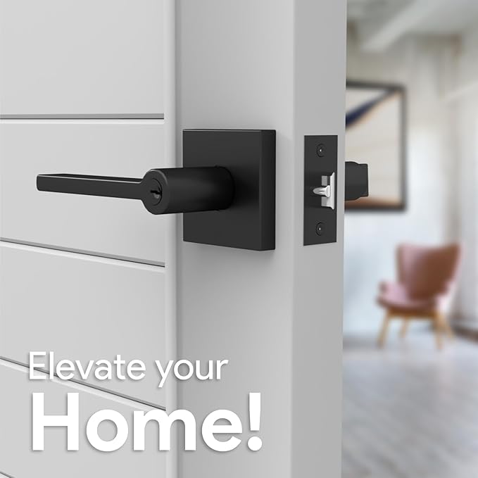 Mega Handles - Prime Entrance Handle, Entry Lever Door Handle, Heavy Duty Square Locking Lever Set for Left or Right-Handed Doors, Interior/Exterior Door Levers - Matte Black