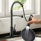 Smart Touch On Kitchen Faucet, 3 Modes Pull Down Sprayer, Touch On Sensor Activated, 360-Degree Rotation, Ceramic Disc Valve, 1 or 3 Hole Deck Plate. 10-Year Warranty. (KW-62R, Matt Black)