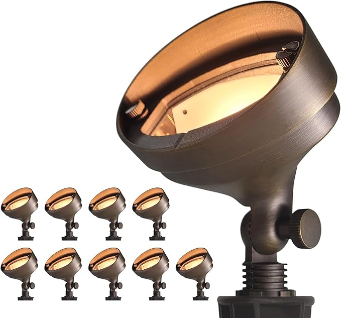 COLOER Die-cast Brass Landscape Wall Wash Lighting, 9-17 Volt Flood Lights Outdoor, Bronze LED Floodlight Fixture for Illuminating Signs, Walls and Plant Material(501B,10-Pack Without Bulb)