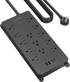 TROND Surge Protector Power Strip, 10ft Heavy Duty Extension Cord with 32W USB C & QC 3.0 Charger, 4000J, ETL Listed, 13 Wide Spaced Outlets, Flat Plug, Wall Mount for Home Office Supplies, Black