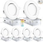 4 Inch Recessed Lighting 6 Pack,Ajustable Led Eyeball Gimbal Light,Led Recessed Lighting 4 Inch Ceiling Light with Junction Box,5CCT Selectable,Airtight,9W 750LM,Dimmable,ETL Listed
