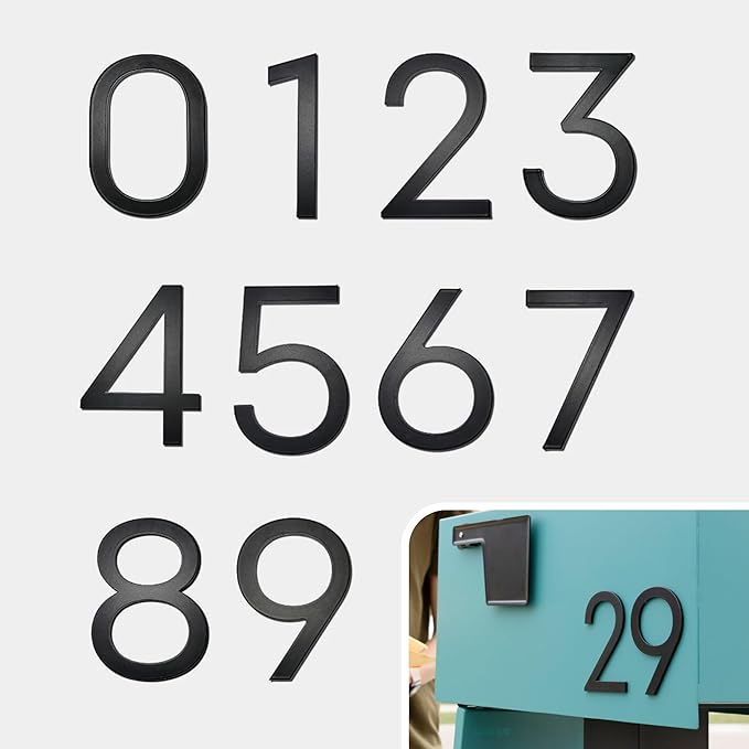 Adoorn 4 Inch Mailbox Numbers - Number 4, Black Color, Each Sold Individually, Premium Metal Self Stick Address Numbers, Weatherproof Mailbox Numbers for Outside